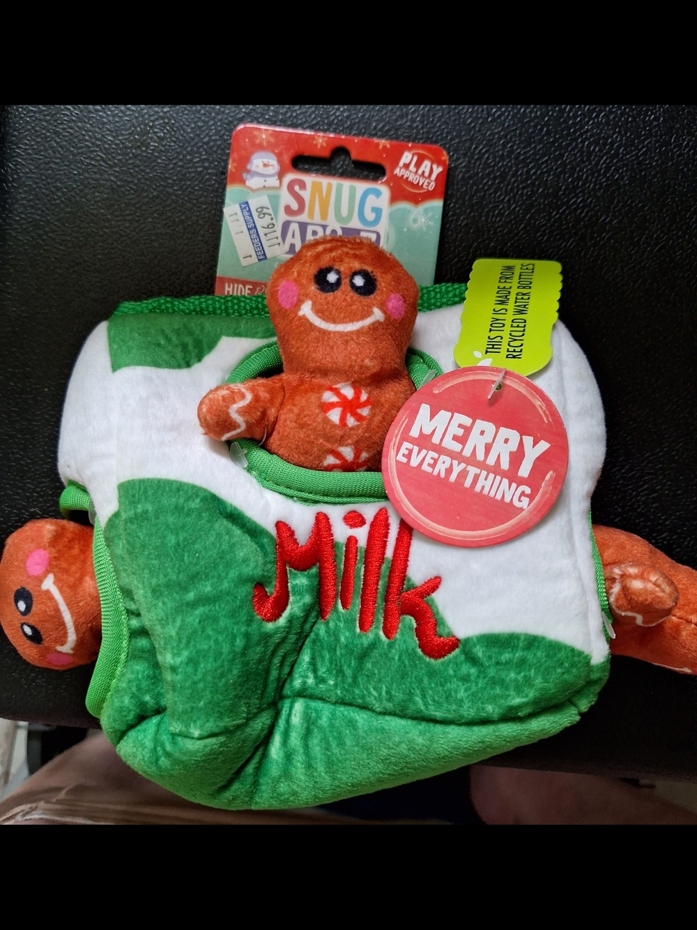 Snug Apparel Merry Everything Green & White 'Milk' Gingerbread Plush Dog Toy